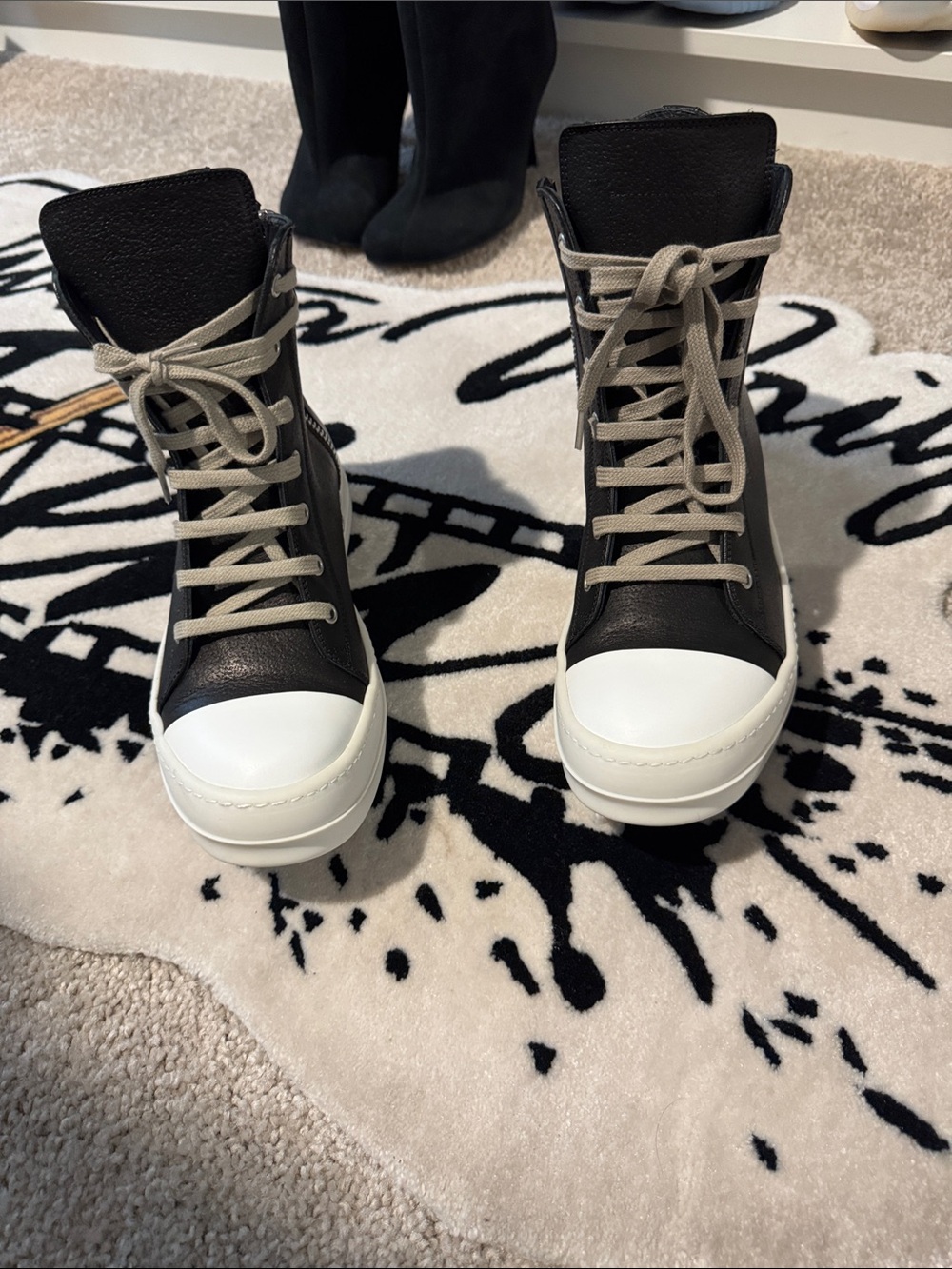 Rick Owens Black High-Top Sneakers with White Toe Cap Size 39.5 (LIKE NEW!!!)